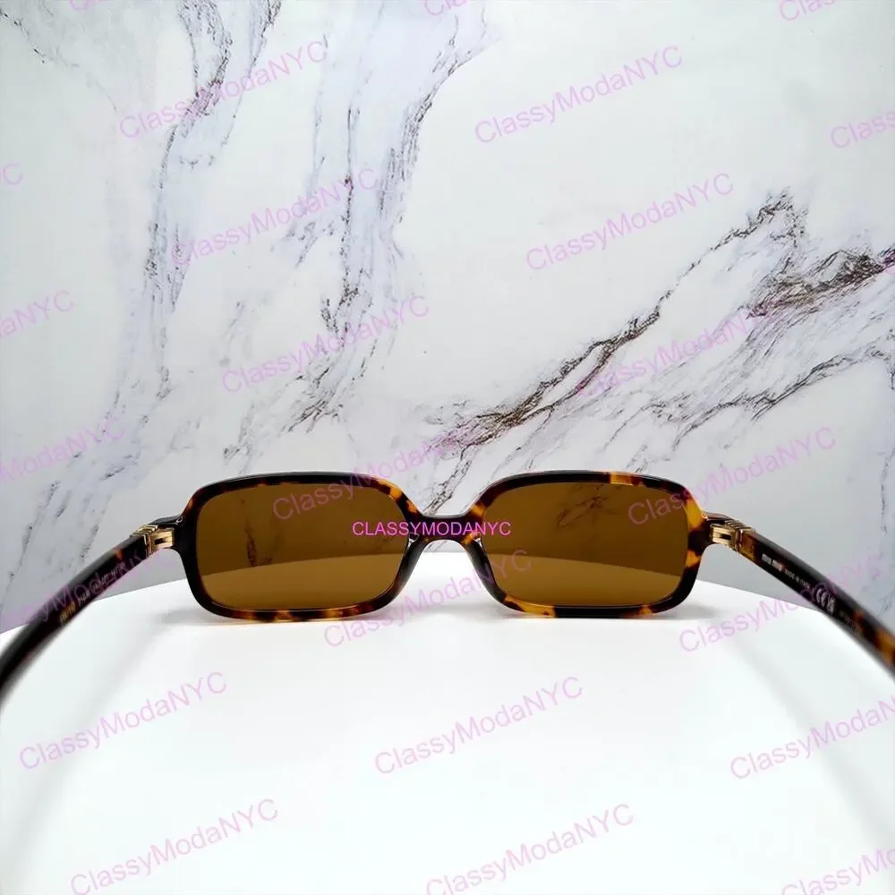 New MIU MIU Sunglasses Brown Tortoise Slim Rectangular Acetate Logo Authentic